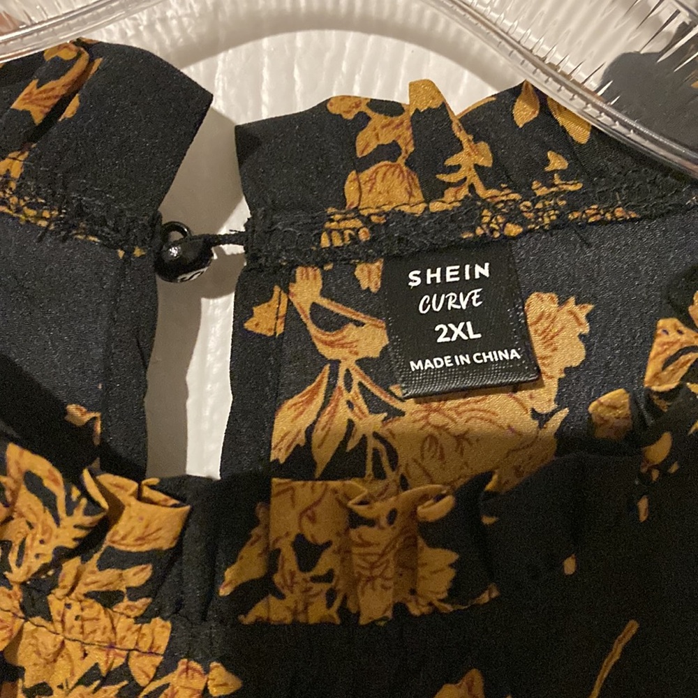 SHEIN Black and Gold Floral Midi Dress - Picture 2 of 4